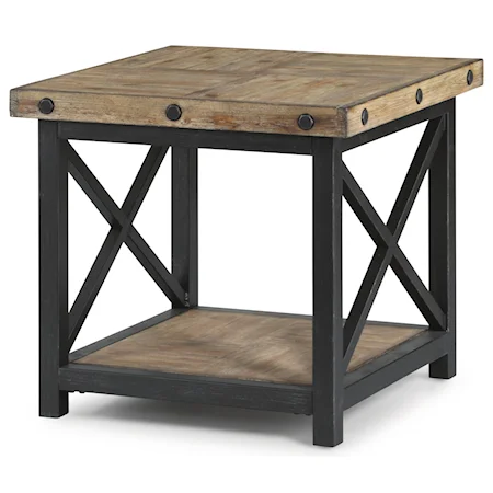 Square End Table with Wood Plank Top